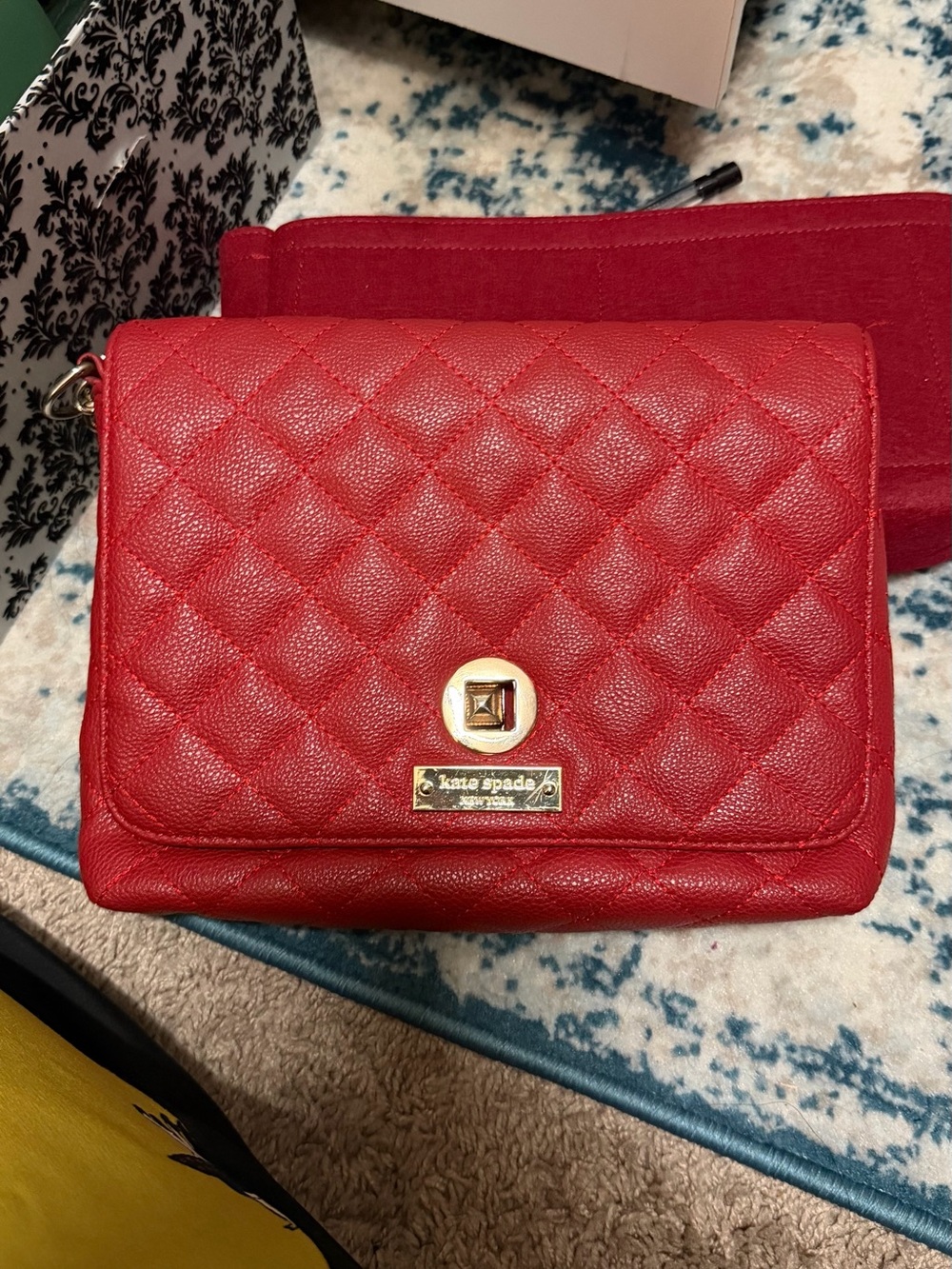kate spade red quilted leather crossbody with gold hardware
